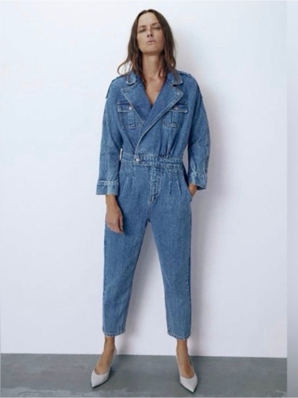 Zara The 80’s Jumpsuit Denim Boiler Suit Blue XS Utility Jean Romper